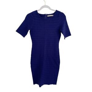 Karen Millen Navy Blue Ribbed Bodycon Short Sleeve Fitted Dress